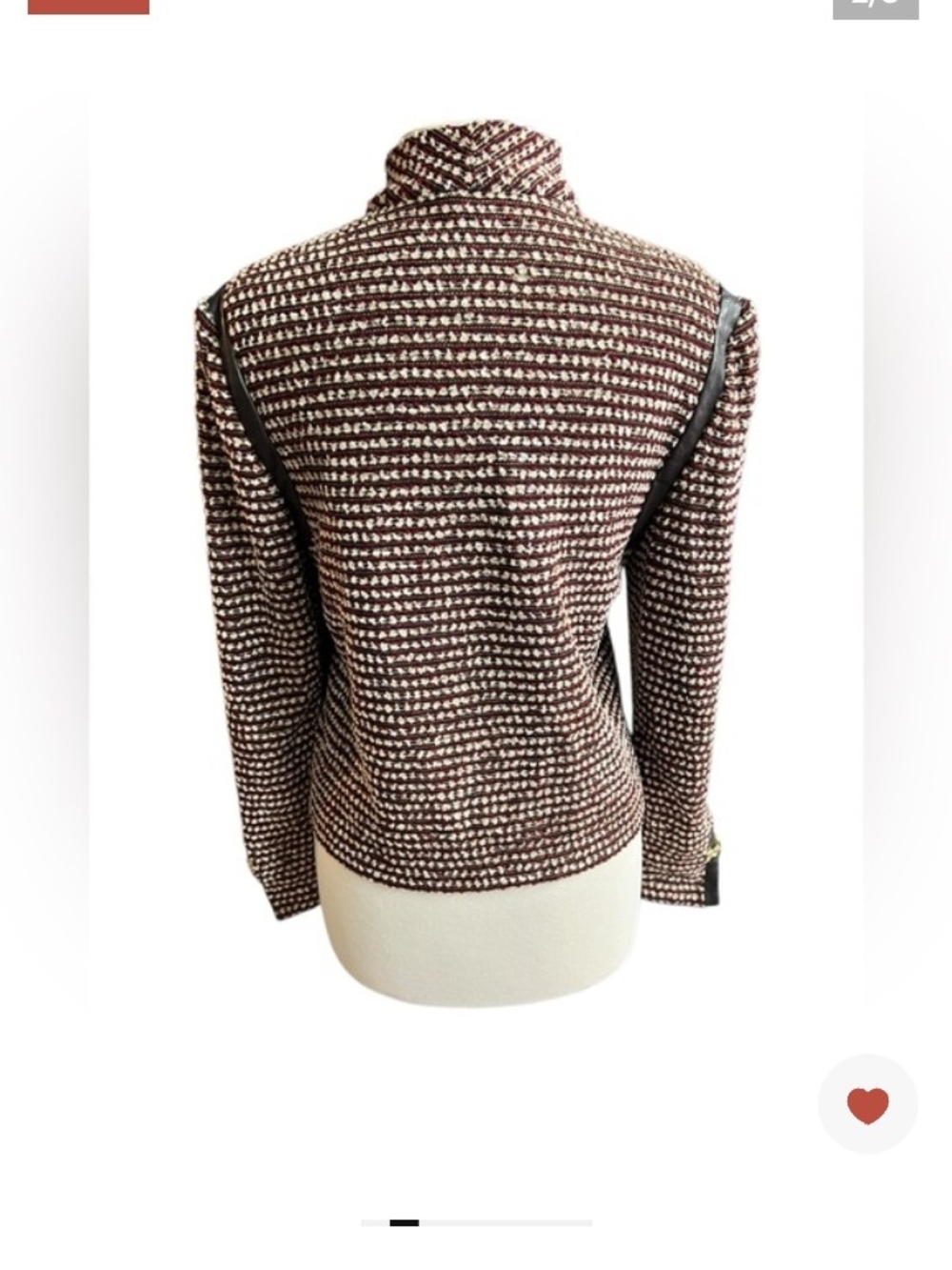 St John 10/12 Burgundy Cream Brown Boucle Knit Jacket Brown Leather Pants Suit - Picture 5 of 14